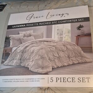 Grace Living King/Calking Rosette Ruched Comforter Set - 5 PC Taupe